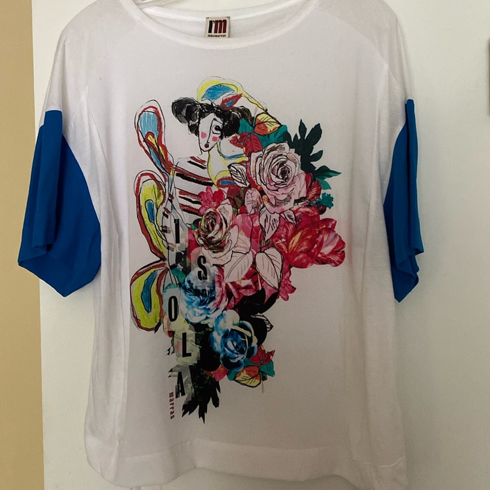 I’M Isola Marras Silk Cotton Combination Logo Print Top NeverUsed